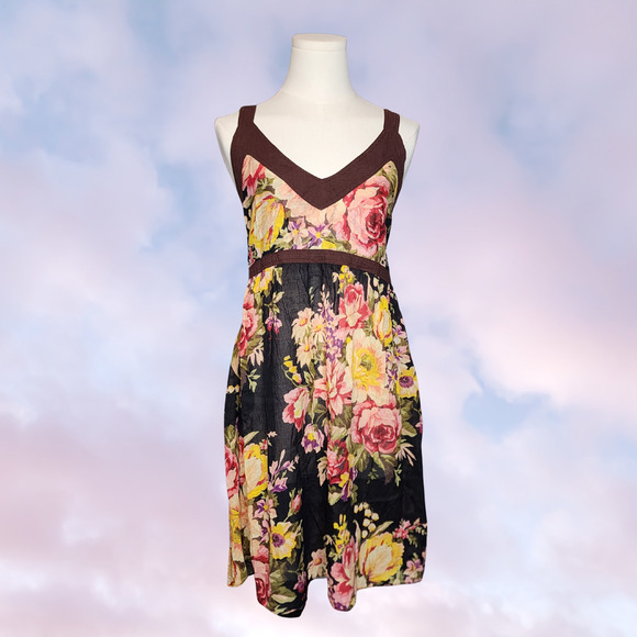 No Brand Dresses & Skirts - Floral Lightweight V-Neck Black Pink Brown Cream Yellow Sun Tank Summer Dress
